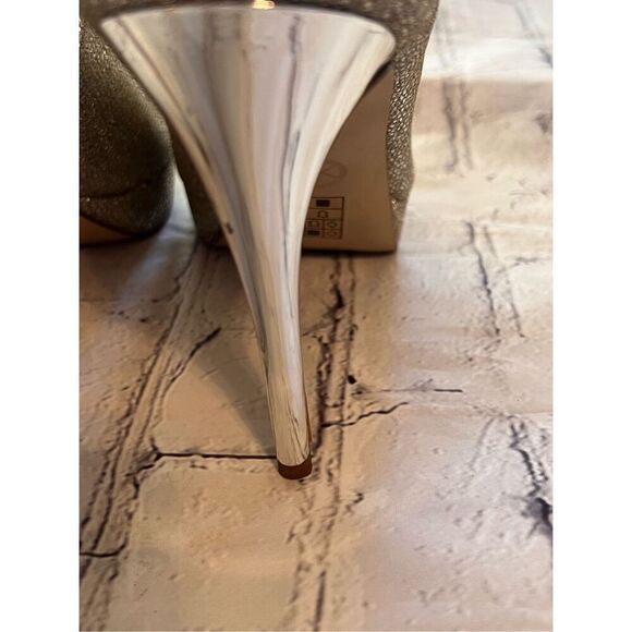 Michael Kors Size 8.5 Gold Sparkle Glitter Platform Peep Toe Pump Heels Bridal - Picture 11 of 16